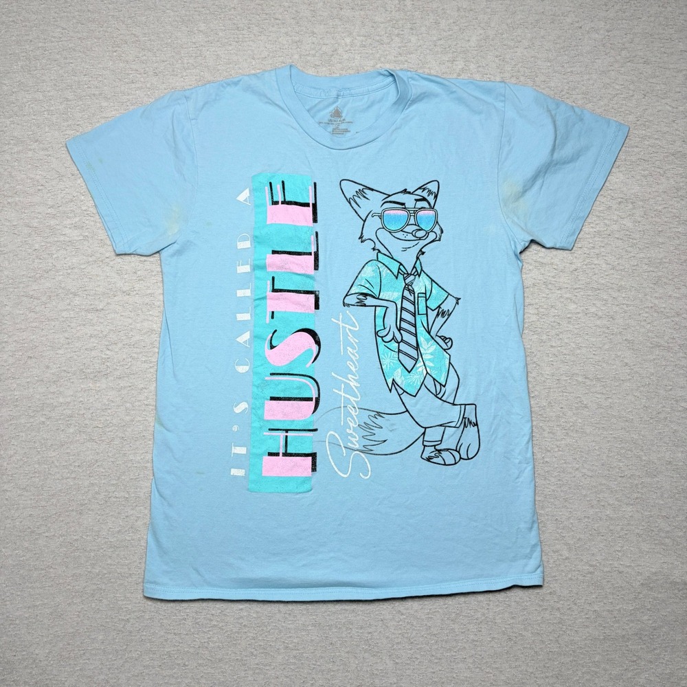 Disney Mens Zootopia Nick Wilde Graphic T-Shirt Medium Blue It's Called A Hustle
